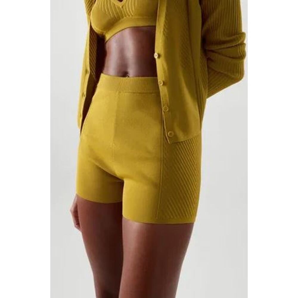 COS Ribbed High Waisted Cycling Shorts Mustard Womens Size Small - Picture 3 of 8